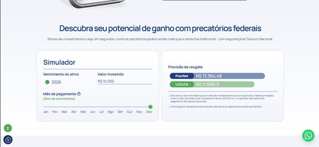 Simulador de investimento (Precatório, CDB, LCI/LCA)