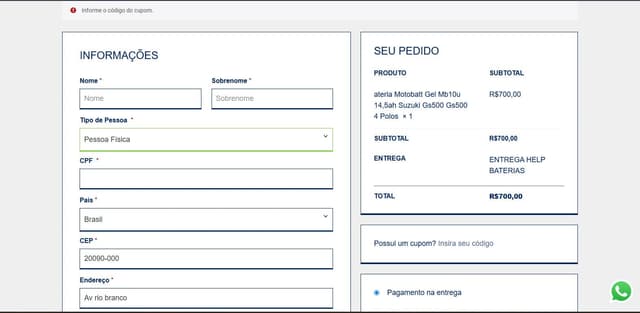 Opções de entrega customizadas